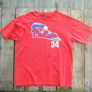 MLB Phillies XL Red T Shirt;  Halladay #34